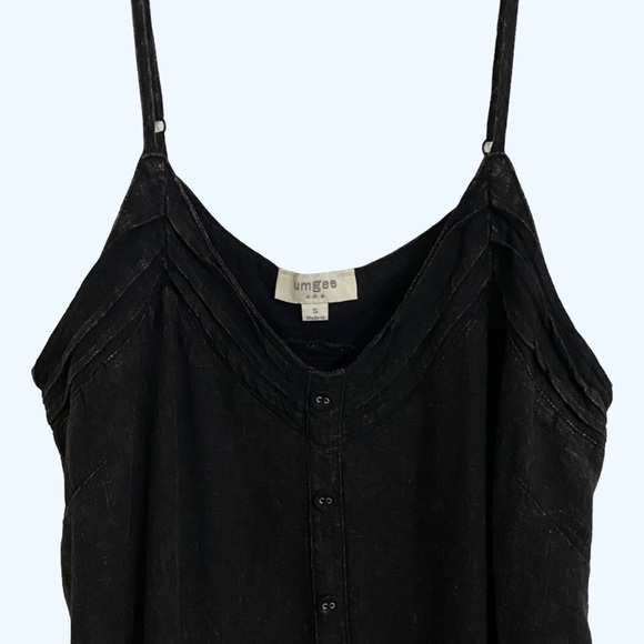 Umgee Black Acid Wash Linen Tank Top Blouse Spagetti Strap, Frayed Edge Small - Picture 2 of 7